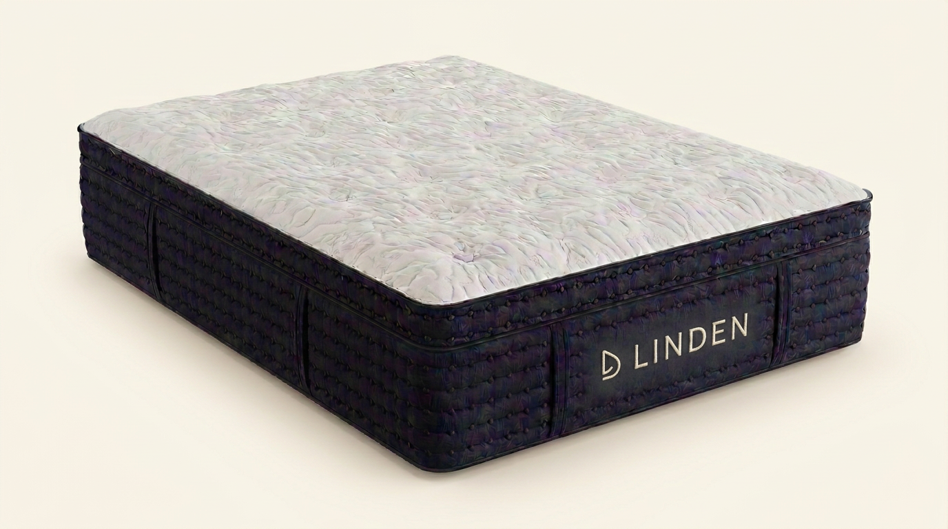 Blue LINDEN hybrid mattress in three-quarter product view